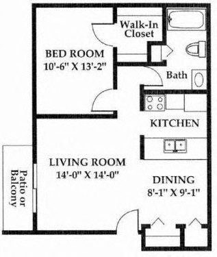 the floor plan of a small house with a living room and a bedroom